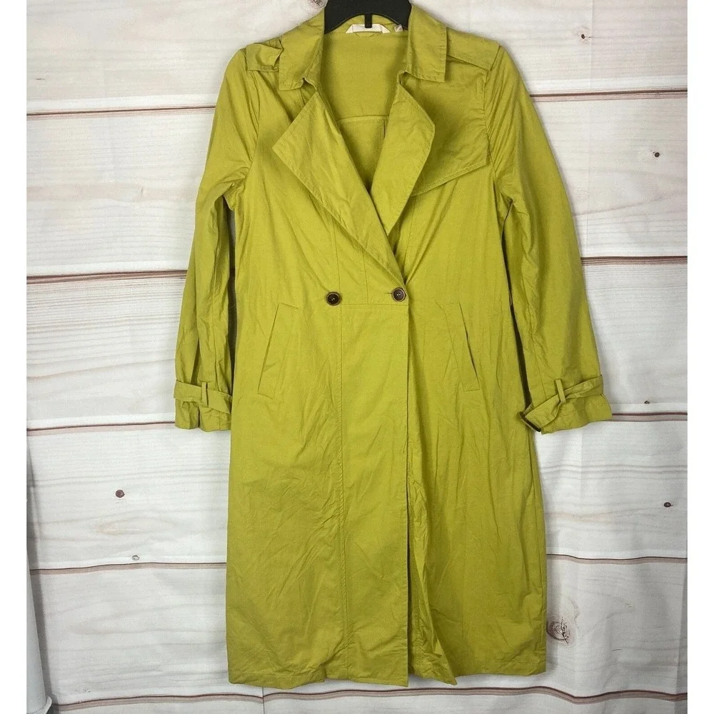 Soft‎ Surroundings Coat Womens XS Green Brixton Trench Long Sleeve Button Front